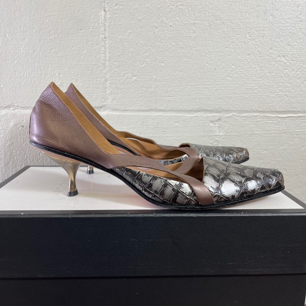 Vintage Cydwoq Metallic Leather Croc Embossed Heel Pumps Women's 41 EU/10 US